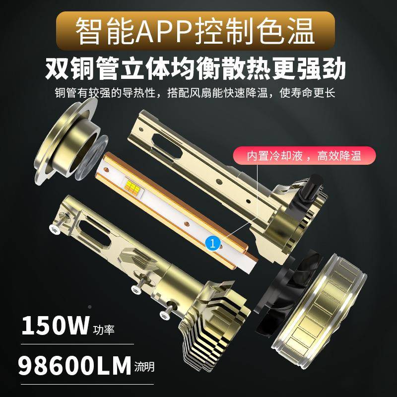 手机智能控制大功率150w三色汽车H1/H3/H4ed大1hh4h7灯l远近一体