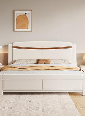 M*现代简F97TS8HJ约白色实木1.81米主卧床双人床.5中式橡物木床经