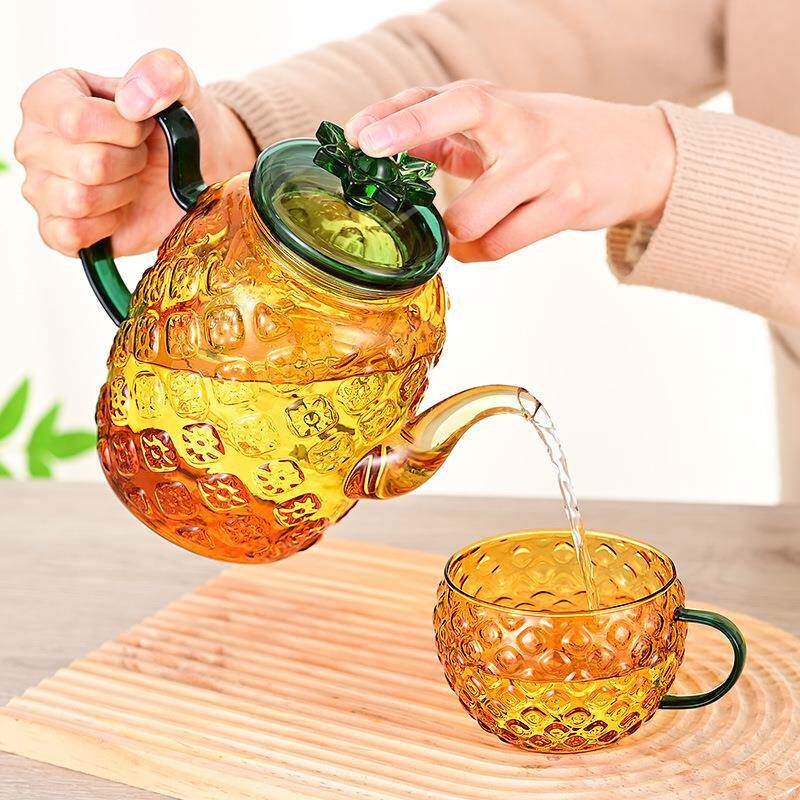 菠324134冷萝壶高颜值冷水壶彩色高璃硼意硅茶壶创茶具套装大容量