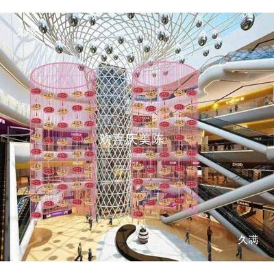 商场美陈装饰布置灯吊吊饰挂饰庆典走廊井中OGP庭线帘流苏天空笼
