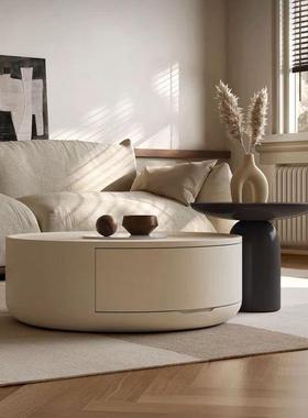 奶油风家茶几几小户型简约现代圆形实木合边可移动轻组奢76522用