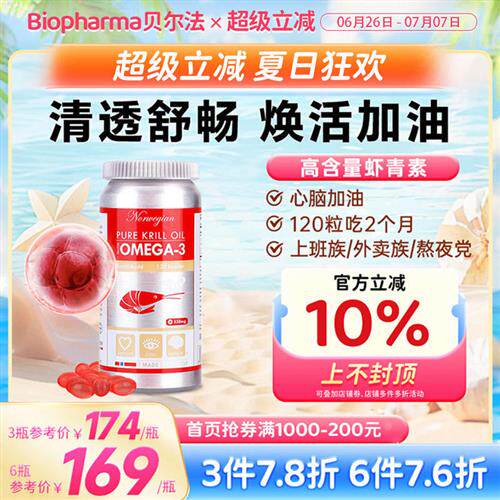 BP贝尔法挪威进口南极磷虾油虾青素小红瓶Omega3磷虾油120粒胶囊