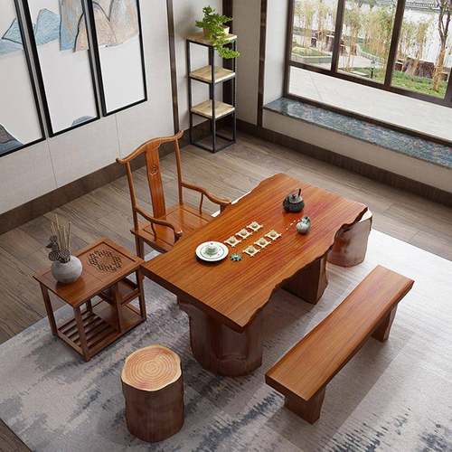 家客厅实木茶桌KOH椅组待合用新中式接会客大长板方形不规则泡茶