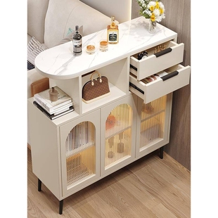 奶油风吧台桌家用客厅隔断柜小户型酒柜餐边一体柜沙发边柜侧边几