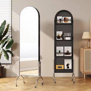 椭圆形中古穿衣镜家用客厅可移动全身镜杂志架旋转高清镜子置物架