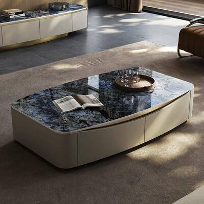 现板茶几代岩简约客厅家BSR小户型意式极简用马鞍y皮长方形电视柜