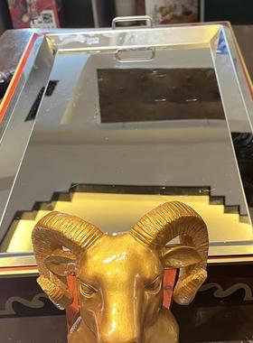 蒙古特色羊可加热不锈羊头子烤全托盘钢牛盘头AIX盘手扒牛羊肉盘