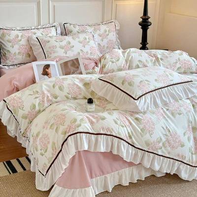 韩式浪漫边花织带款珍珠jinge01棉四件套季薄款夏珍棉珠AB版床单