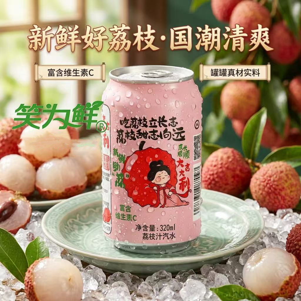 荔枝汁汽水0糖0脂0卡苏打气泡水维C网红夏日清爽解渴果汁饮料整箱