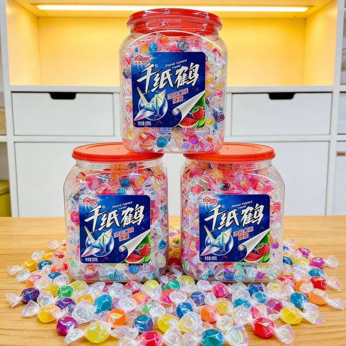 千纸鹤水果彩糖批发袋装许愿高颜值硬喜棒棒糖网红万圣节年货零食