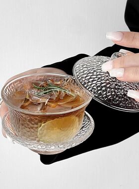 功夫茶系列国风鸡尾酒杯带盖中式茶杯莲花玻璃杯咖啡杯子盖碗套装