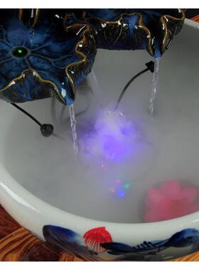 新品陶瓷流摆件客厅桌面喷泉饰轮加湿风水鱼水缸池摆GS18436装饰