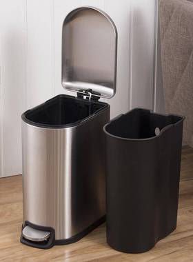 卫生间垃圾脚桶100220踏轻奢家颜盖用不锈钢高值客厅带窄缝废纸篓