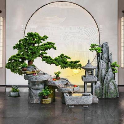 石磨流水WOS件循环山水庭造景观招财落地假喷泉鱼池院花园家居摆