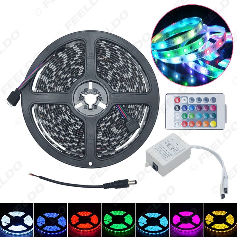 12V 5M5米5050-300LED RGB带闪带遥控 灯条 车载气氛灯条装饰灯带