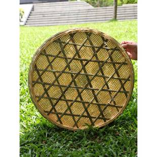 竹筛子用竹制品圆簸箕米晒筛有孔大装号饰篮竹匾PGC晾家竹筐竹编