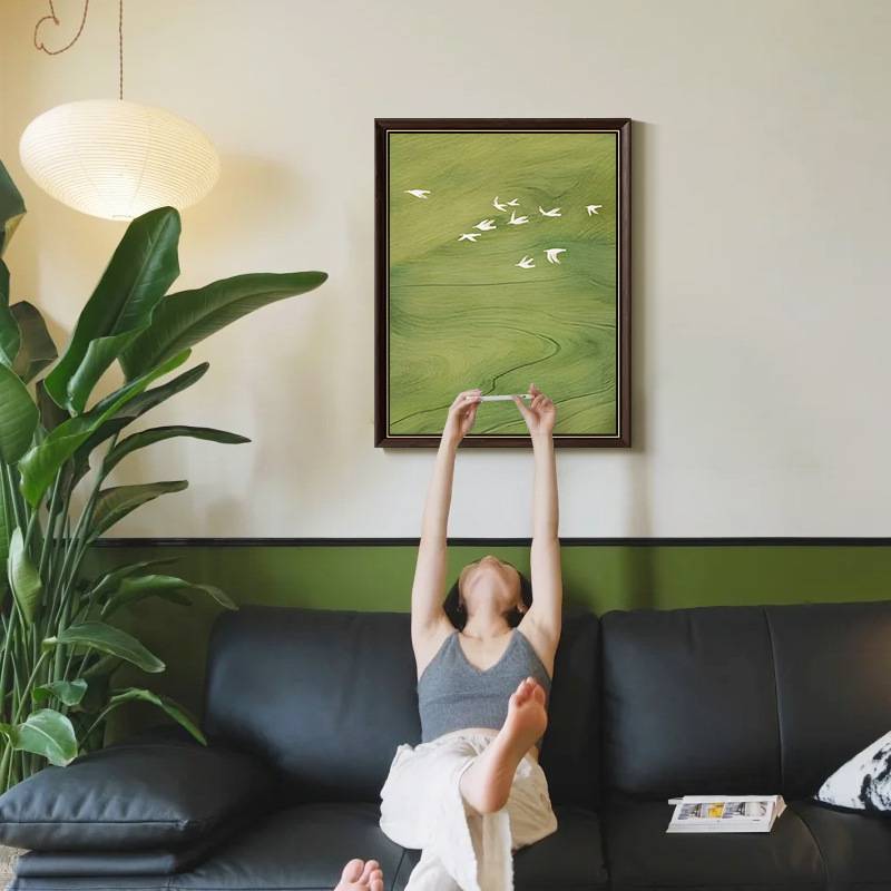 绿色风景画法式中古风客厅摆台墙壁上装饰画简约小众艺术挂画壁画