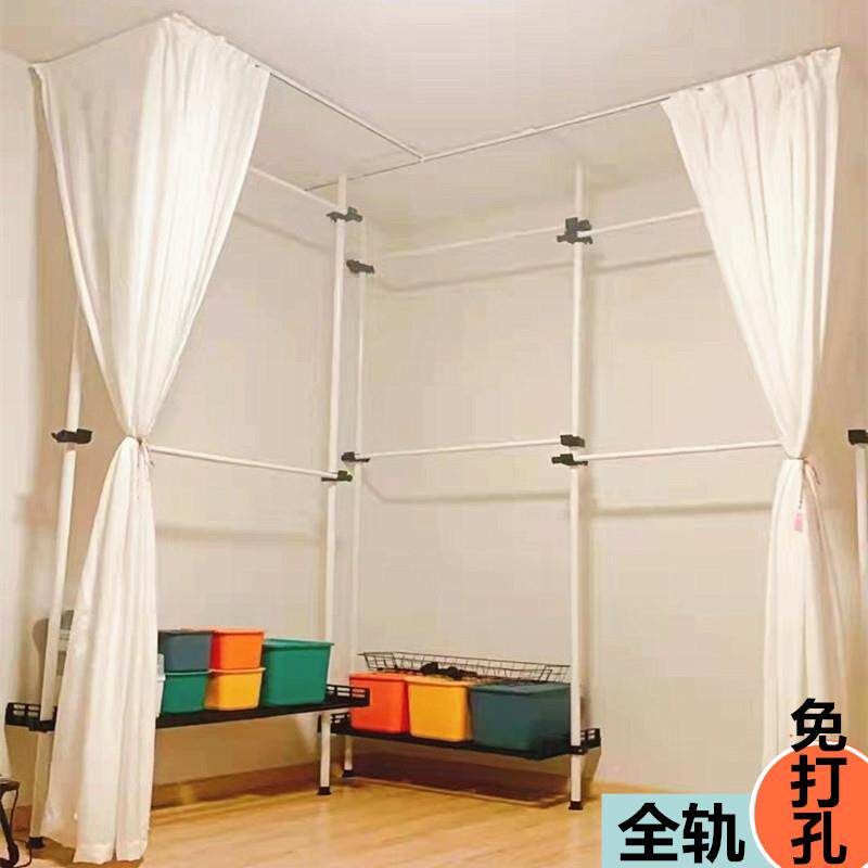 新款天地衣架落地立式家立用卧室三面全轨道简易顶开放式KYH衣柜