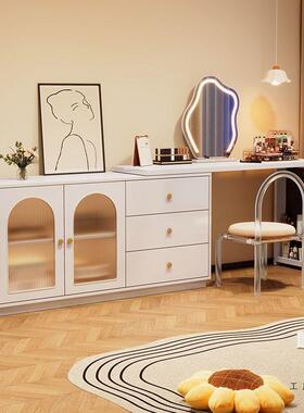 红JTUB65TH实木梳妆台斗柜主卧卧室家用藤轻网梳奢妆镜一体编化妆