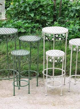 95121户外庭合院铁艺花架台凳组阳绿萝U花盆托架落地式做旧置物架