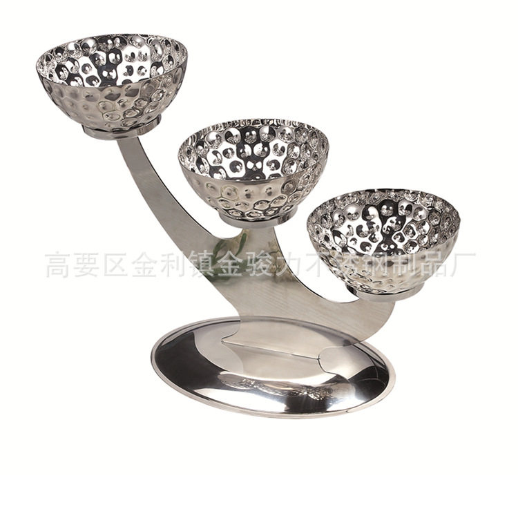 创意不锈钢锤点碗步步高展示架 高档酒店酒吧KTV摆台自助餐用品