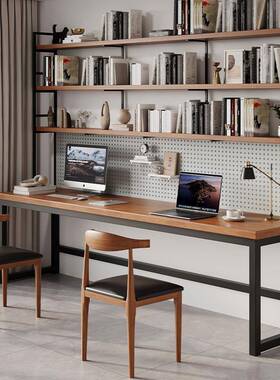 A9LMOP原木书桌书架一体桌家双写字纳人台台式电脑用桌带洞洞板收