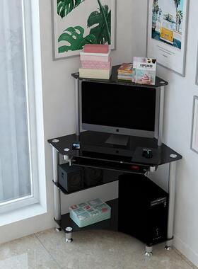 钢玻简约拐XNK墙角台式璃小户型三角位省空间电脑桌子家济用经化