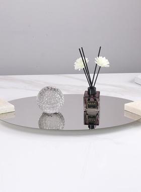 椭形托盘简约代洞石金属锈钢镜面几何摆件样板房茶现几OKE装圆饰