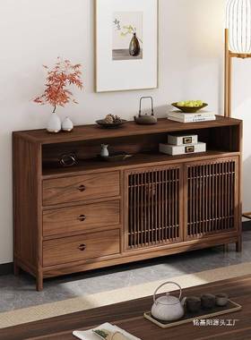 北美黑胡桃木餐餐中KCH边水柜隔断实木玄关柜茶新式厅储物酒柜博