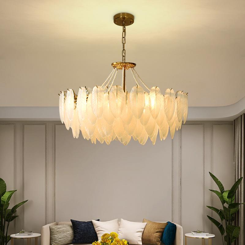 新款羽RBH玻璃吊房灯时尚毛轻奢LED客厅灯书饰卧室餐厅简约高档灯