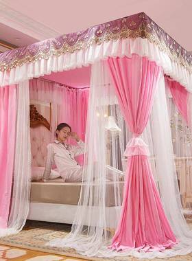 CB025新款500025双横杆三开们锈钢落地双不层遮光帘蚊帐15m.1.8m