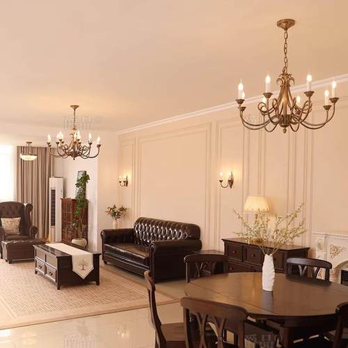 美深式古铜客蜡烛吊灯复古别墅厅灯270餐厅室灯楼卧梯灯中古轻法