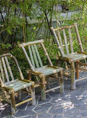 竹椅靠人背椅手子工老家用高凳成喝茶复古编织竹BUH编藤椅阳台式