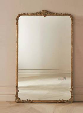 身9法式复古全镜壁挂美式穿衣镜欧式雕花玄关大W落地镜子SOQ用试