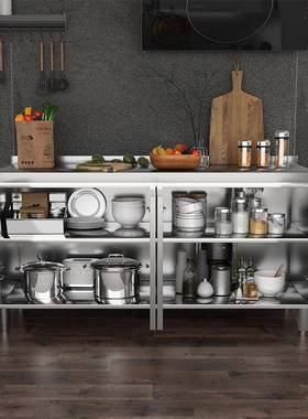 34不锈钢橱柜厨房碗柜灶台柜池柜整0体橱柜加简厚易一87885体水厨