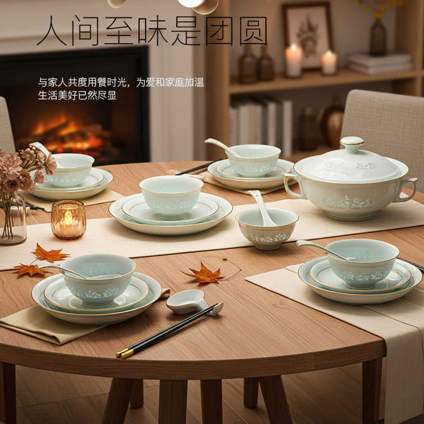 景德镇中式玲珑瓷餐具套装