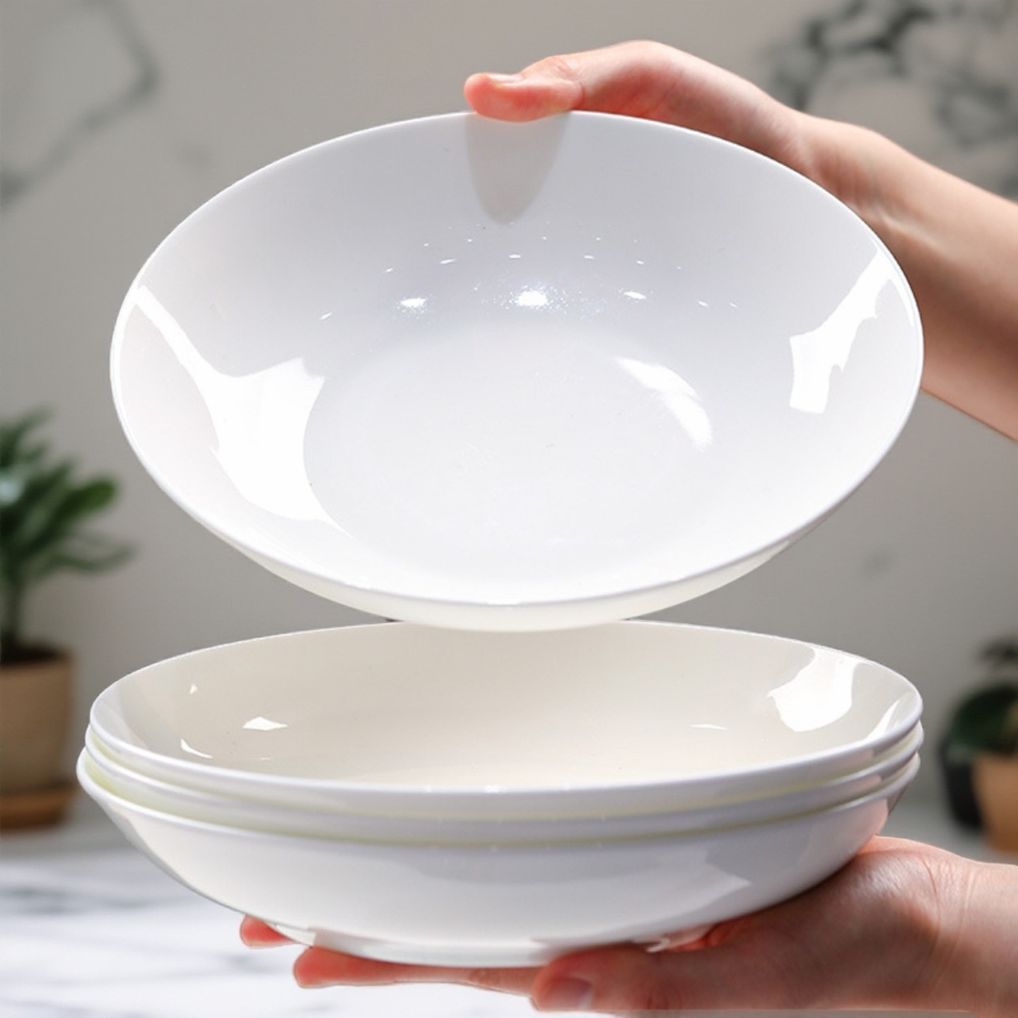 釉下彩盘子菜盘家用陶瓷纯白深盘