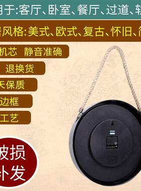 美式乡村复古铁艺吊挂钟欧式客厅仿古创意挂表古罗马做旧挂表时钟
