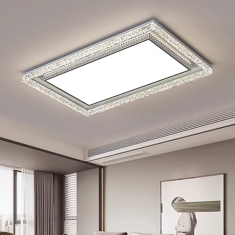 客厅灯现代简约大气意式轻奢高级感冰裂纹长方形大厅吸顶灯具套餐