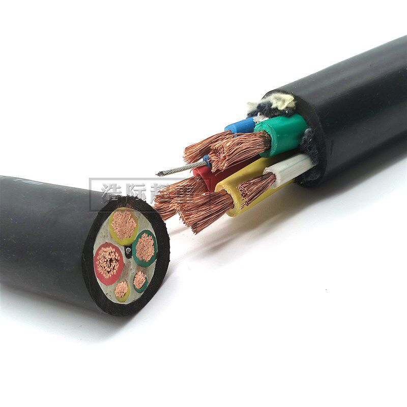 行车卷筒电缆线国标铜芯34/6/10/16/25平方+2芯+钢丝圆扁电缆线