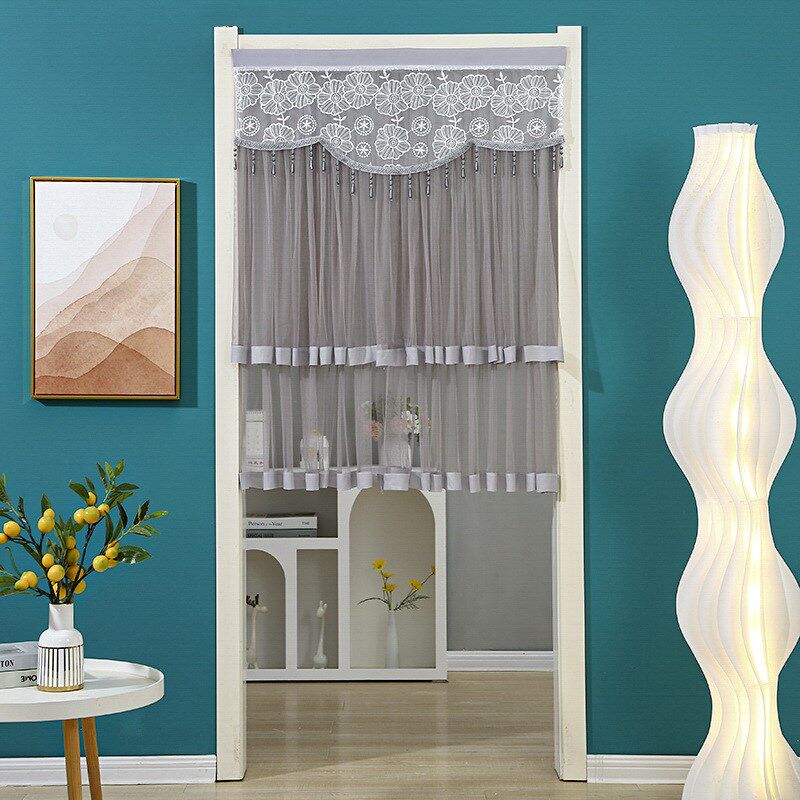 新款 免打孔夏季门帘隔断挂帘半截纱帘帘子家用装饰帘自粘蕾丝