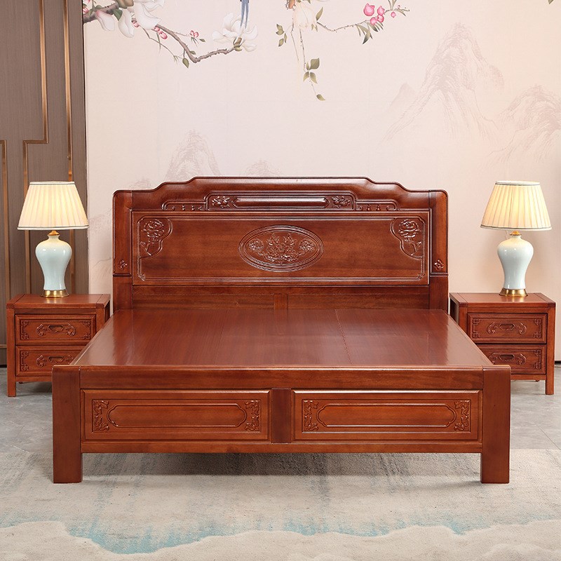 全榫卯花梨木实木床全实木1米5新中式菠萝格雕花1米8床双人床卧室