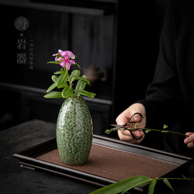 复古青瓷花器中式陶瓷花插小花瓶水培容器家居茶几茶台装饰摆件