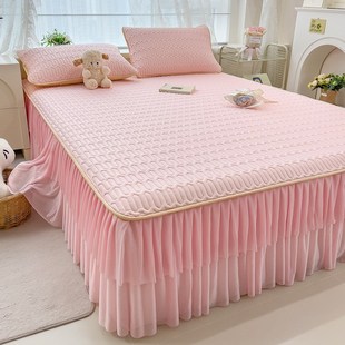 夏季 乳胶凉席双层花边家用床垫保护防尘套纯色简约水洗冰丝席 新款