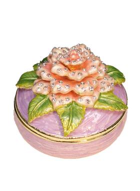 锌合金镶钻玫瑰珠宝盒精品珐琅彩首饰盒创意家居摆件饰品收纳盒