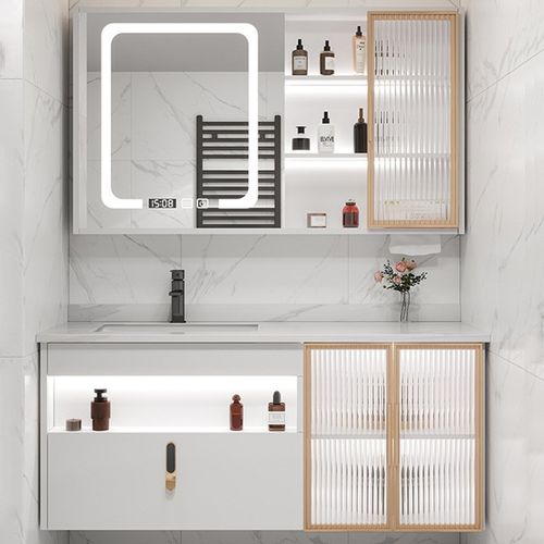 智能浴室柜组合套装洗手池洗脸镜现代简约卫生间岩板一体洗漱台盆