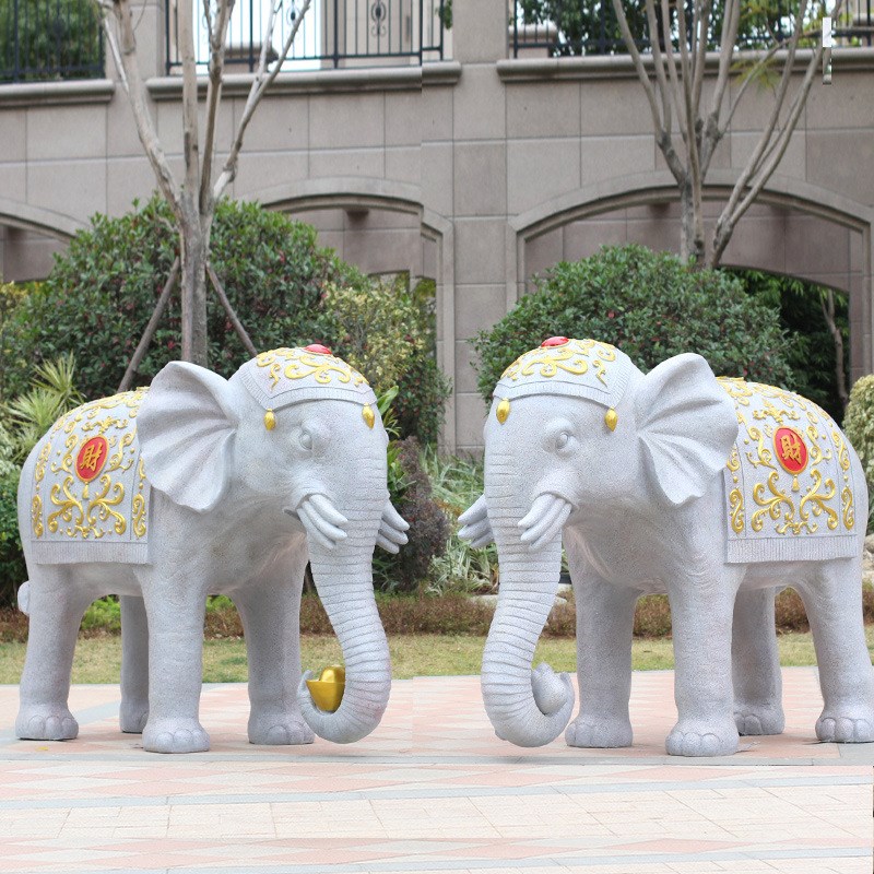 户外大型玻璃钢仿石雕招财泰国大象雕塑园林仿真动物景观装饰摆件