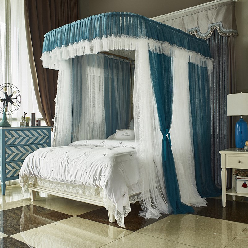 2021新款双层u型导轨蚊帐1.8m床公主风宫廷双人轨道蚊帐落地式