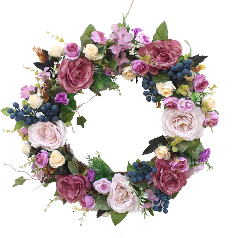 玫瑰浆果仿真花环 假花挂饰门饰50cm门楣装饰婚庆婚房家居装饰