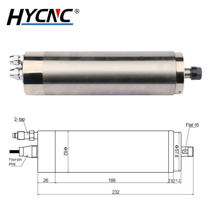 前程木工水冷主轴电机GDZ-26-800W 62直径恒扭矩四轴承主轴电机